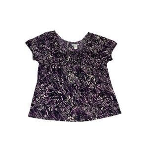 Carol Rose Shirt Womens 1X Purple Floral Short Sleeve Cottagecore